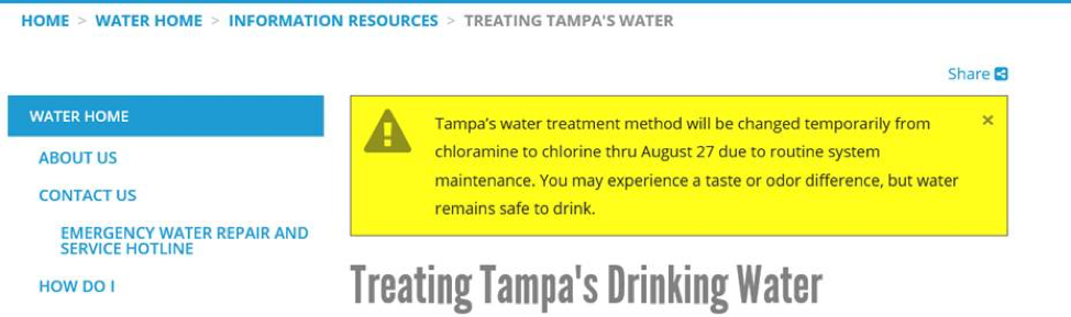 City of Tampa Water Quality Changing